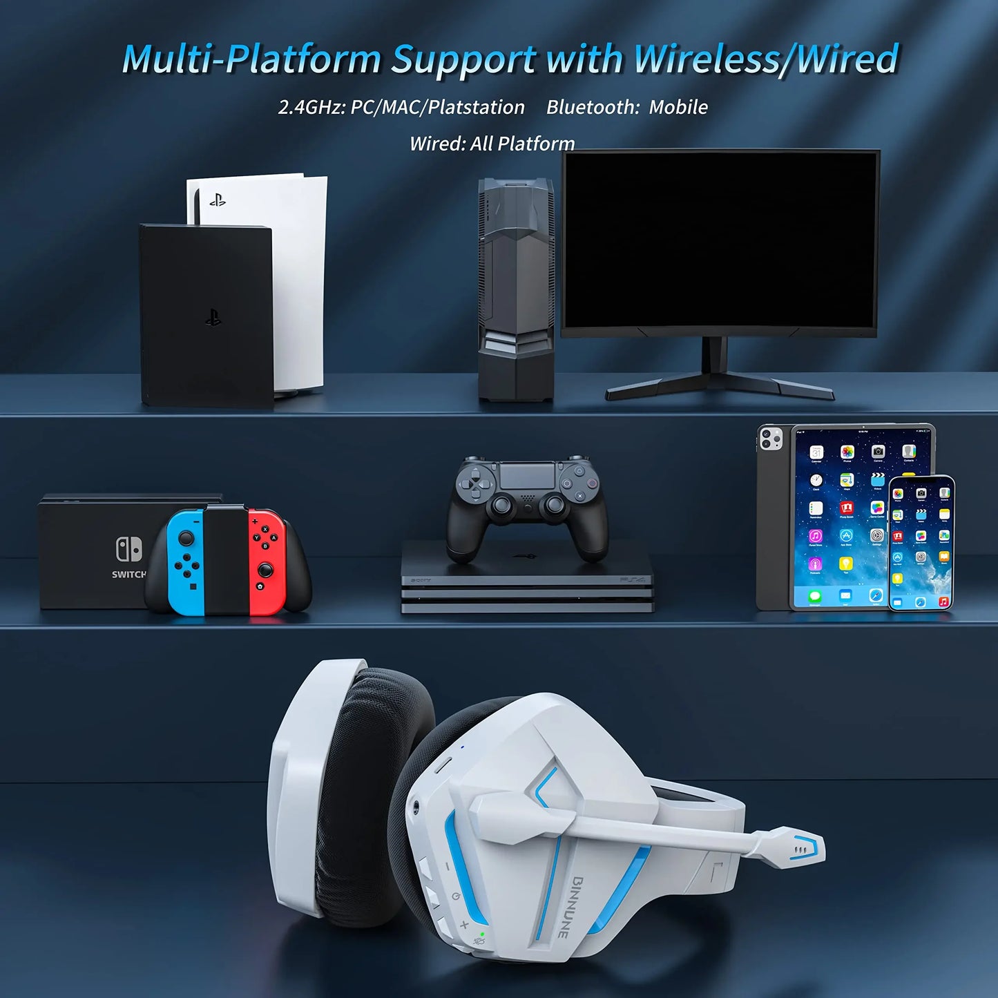 BINNUNE BW01 Wireless Gaming Headset With Mic for PC PS5