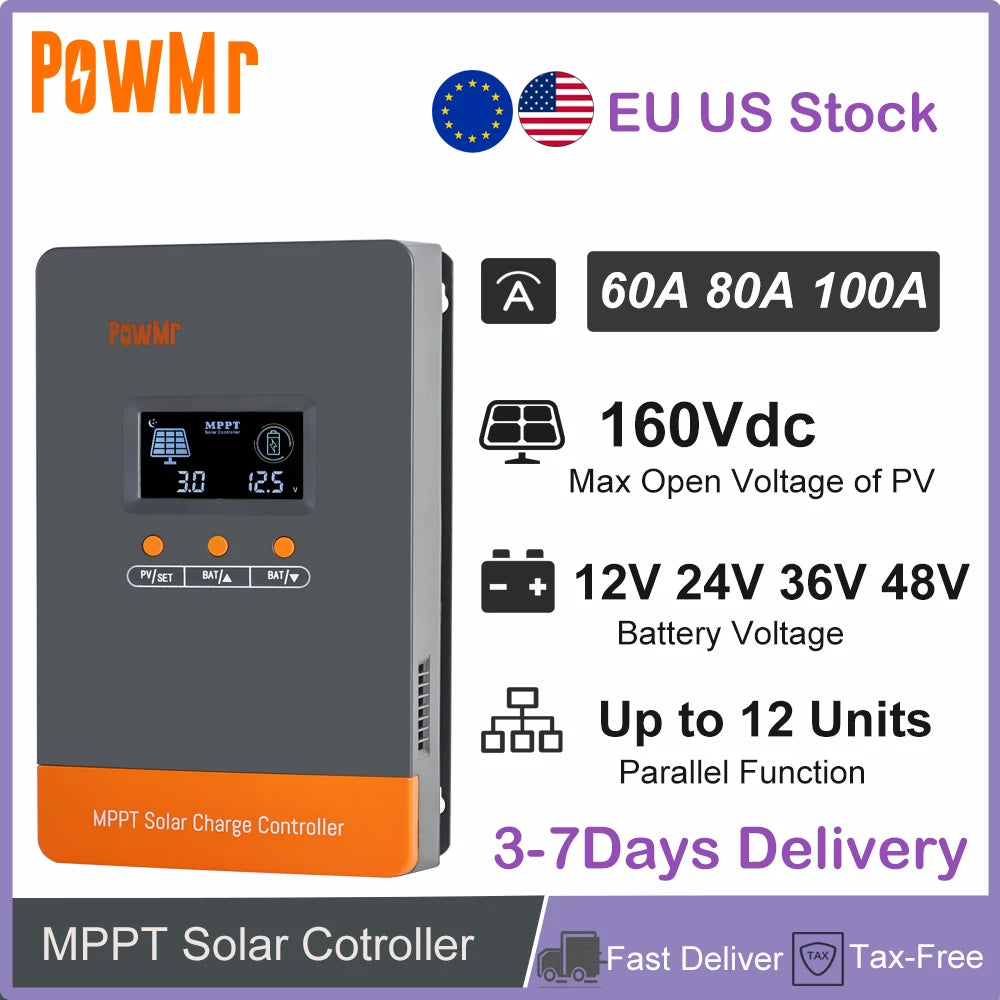 PowMr MPPT Solar Charge Controller 60A 80A 100A For 12V-48V