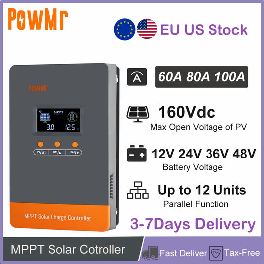 PowMr MPPT Solar Charge Controller 60A 80A 100A For 12V-48V