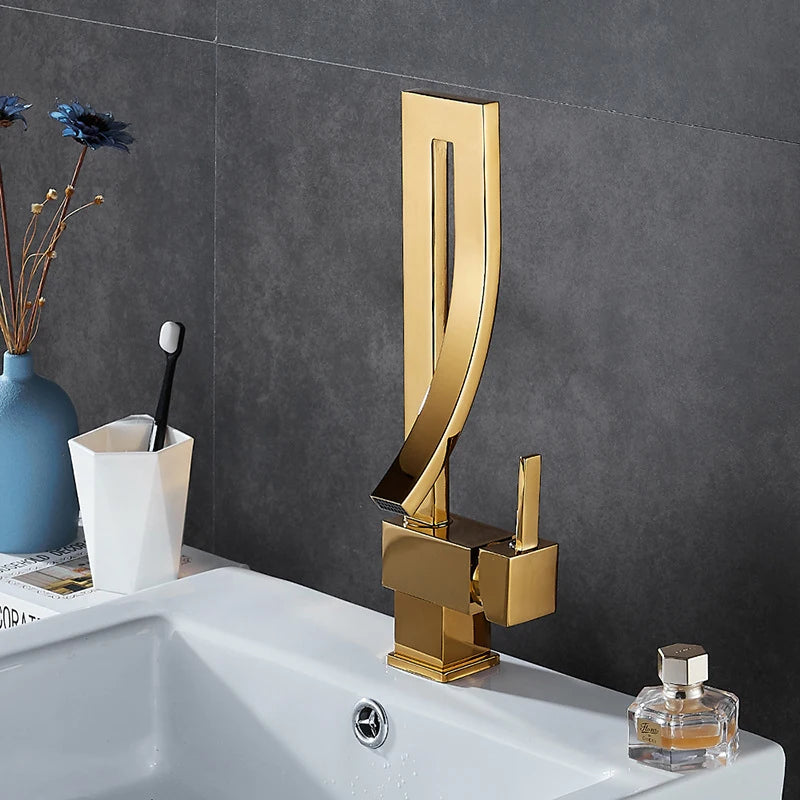 Wanmivezlo Brass Deck Mounted Waterfall Basin Faucet Single Handle