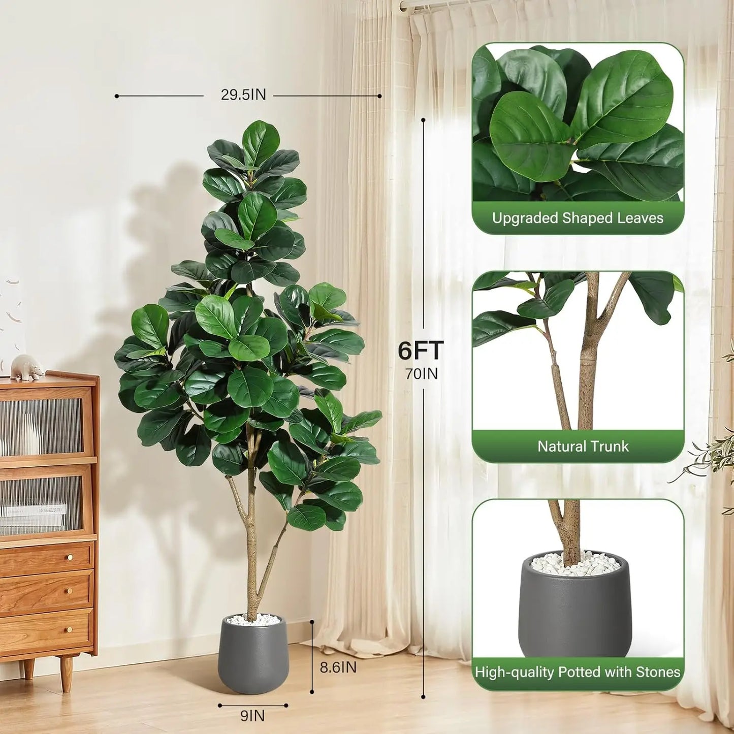 HiMISS Fiddle Leaf Fig Tree Artificial In Planter Pot Ficus