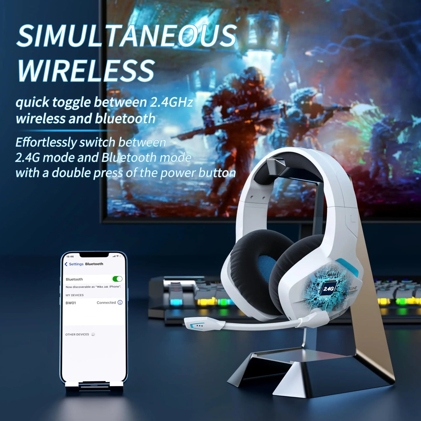 BINNUNE BW01 Wireless Gaming Headset With Mic for PC PS5
