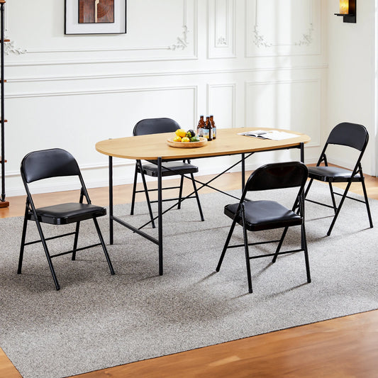 JHK Leather Padded Folding Chairs 4 Pack Sturdy Metal Set