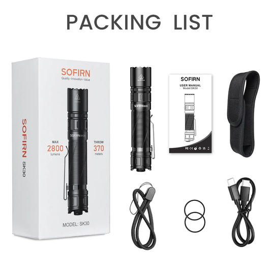 Sofirn SK30 USB C 21700 Tactical Flashlight