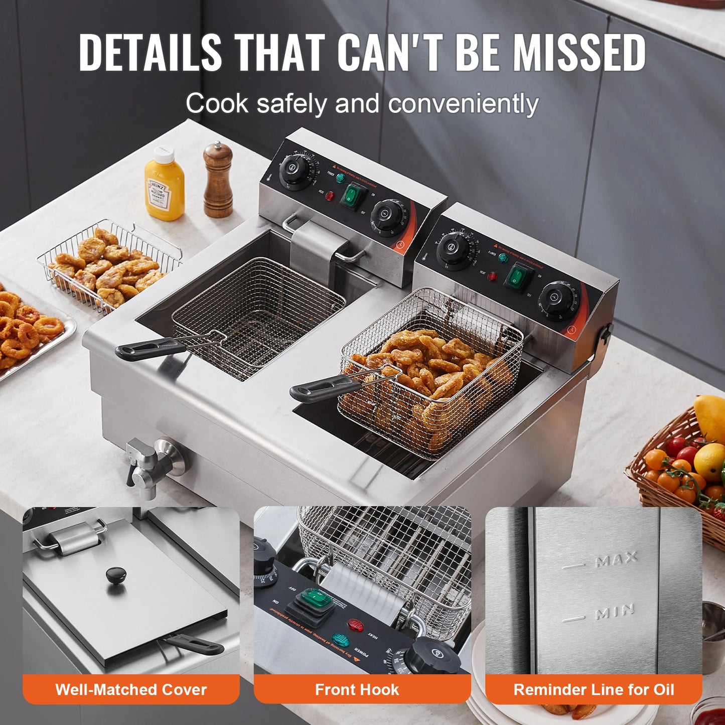 SucceBuy Electric Deep Fryer With Dual Removable Tanks Commercial Countertop