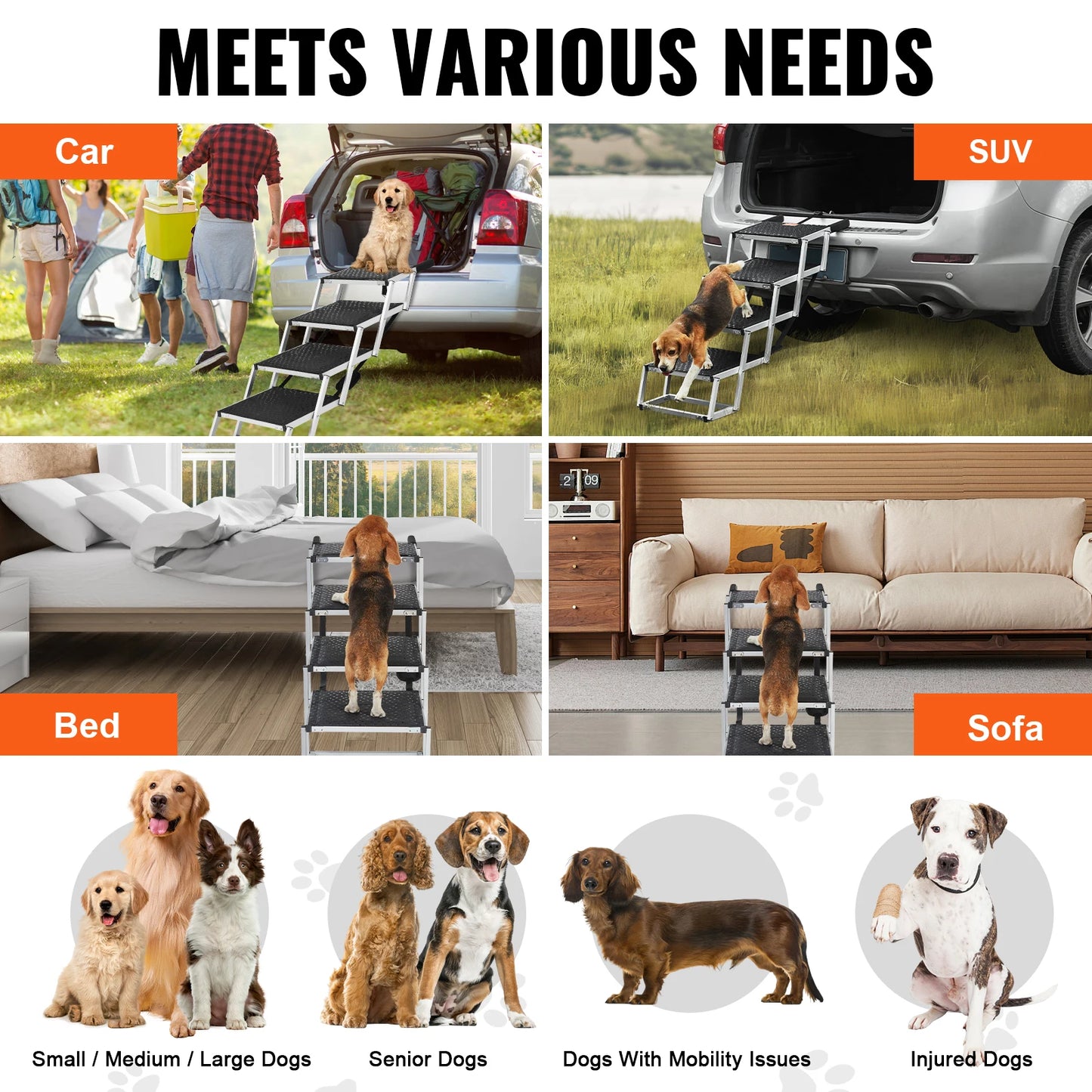 SucceBuy Dog Car Steps Folding Portable Pet Stairs 150 Lbs