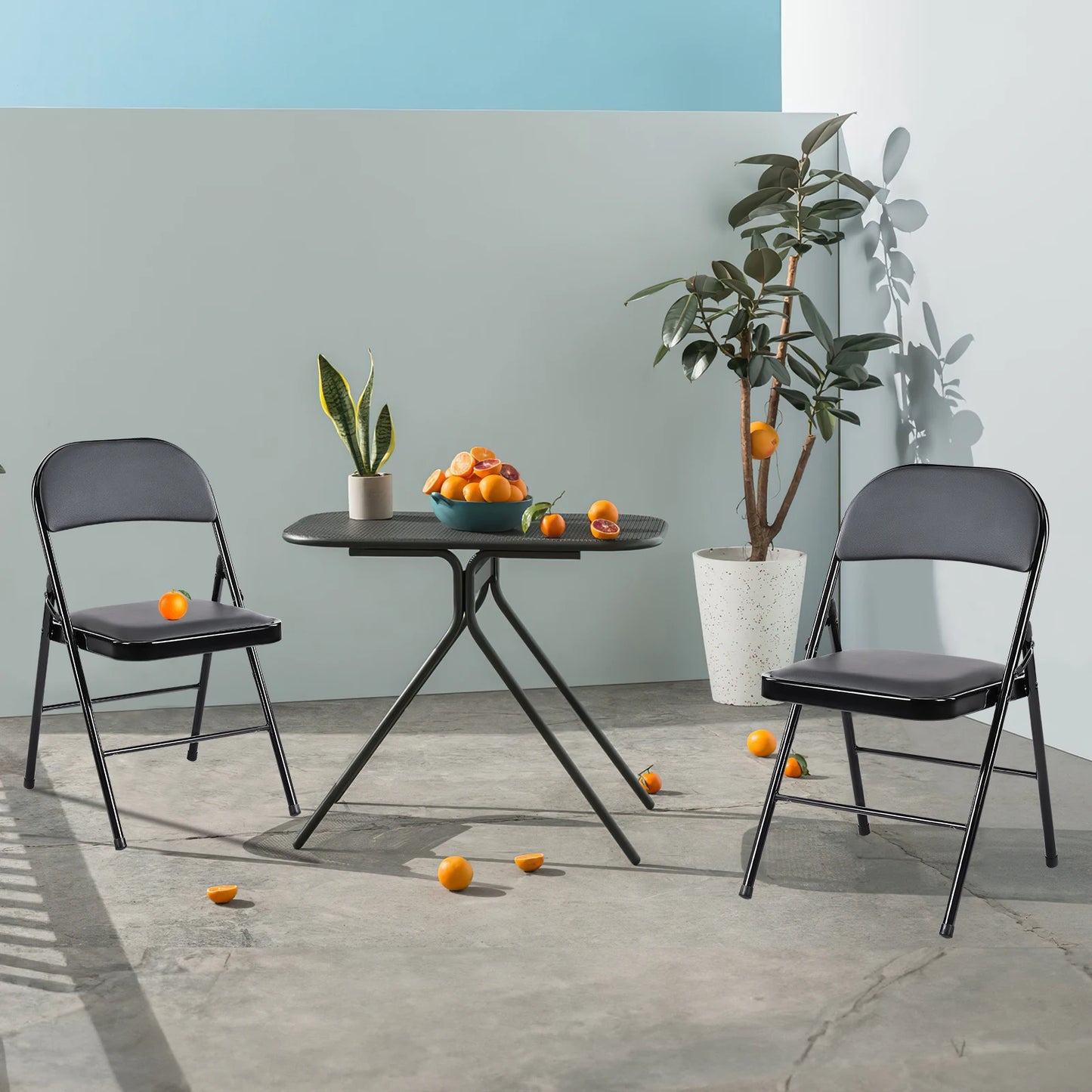 JHK Leather Padded Folding Chairs 4 Pack Sturdy Metal Set