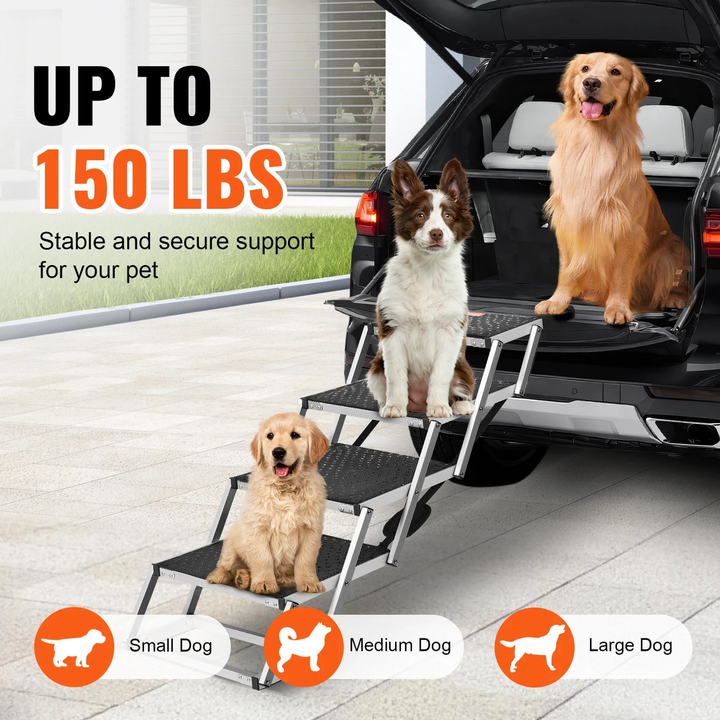 SucceBuy Dog Car Steps Folding Portable Pet Stairs 150 Lbs