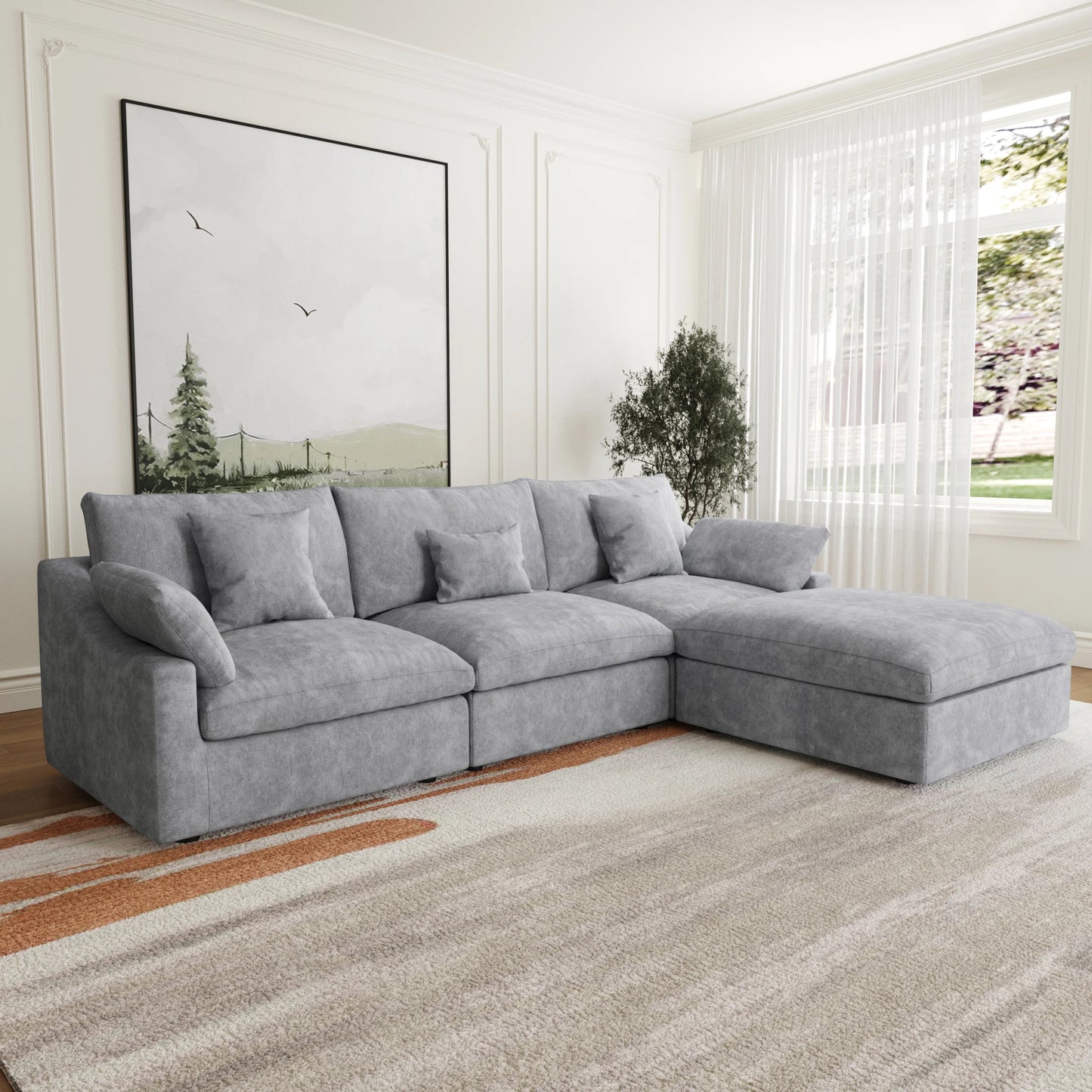 Sdorens Cloud L-Shaped Sectional Sofa With Ottoman