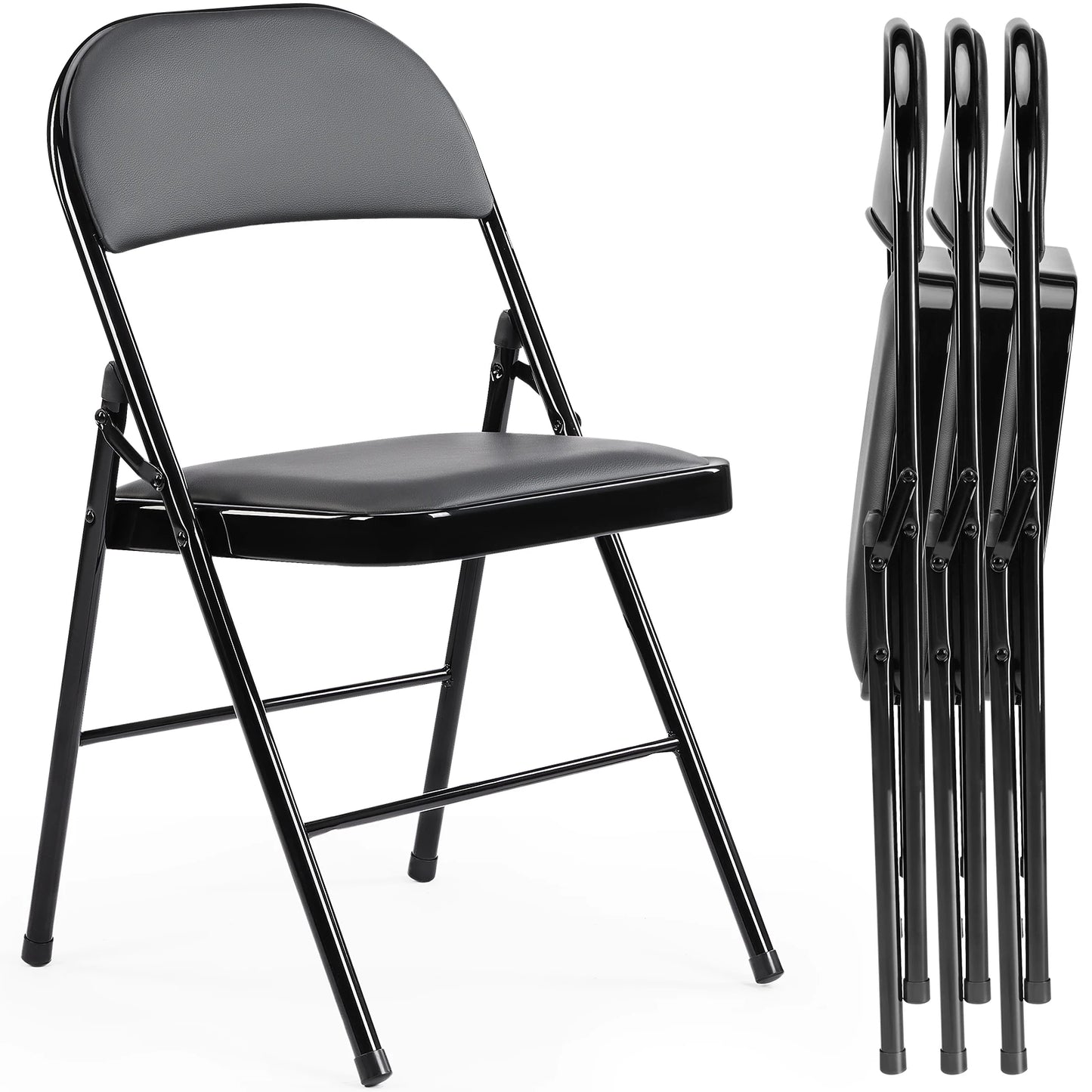 JHK Leather Padded Folding Chairs 4 Pack Sturdy Metal Set