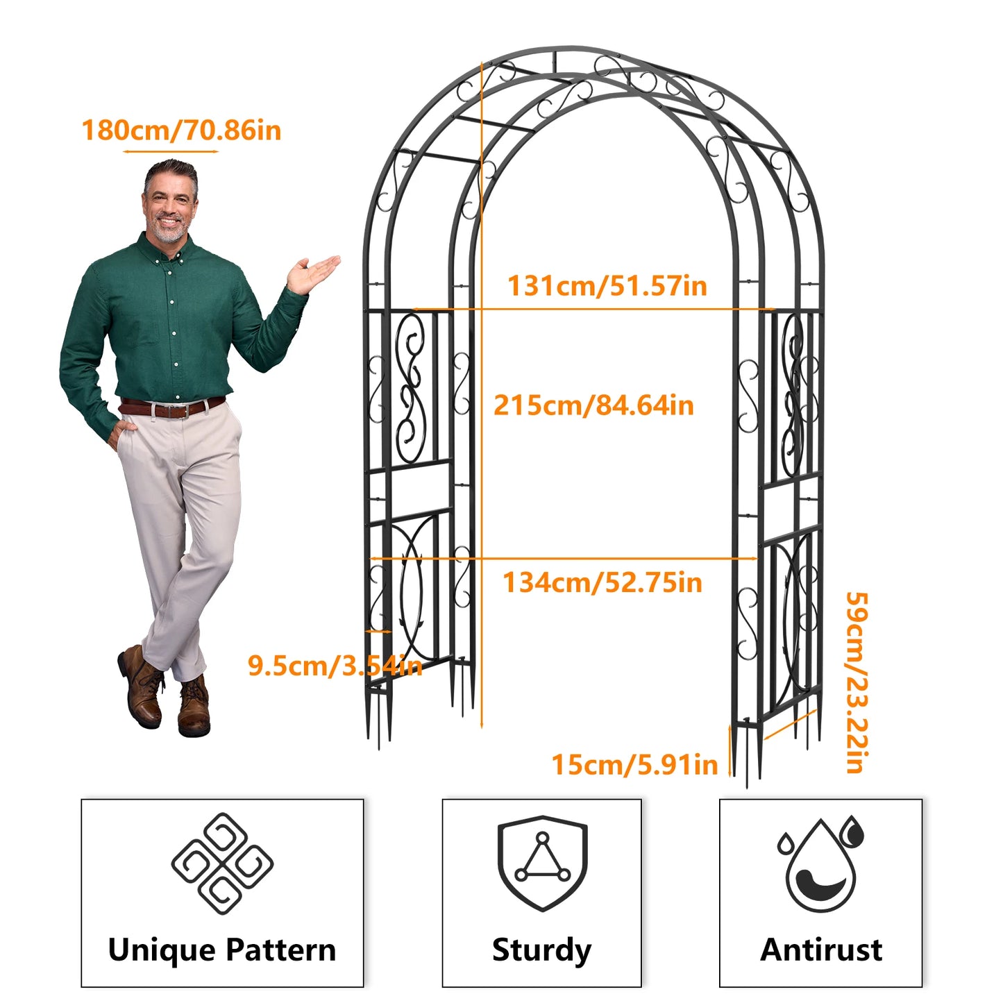 Powder Coated Heavy Duty Metal Garden Arbor Trellis Climbing Plants