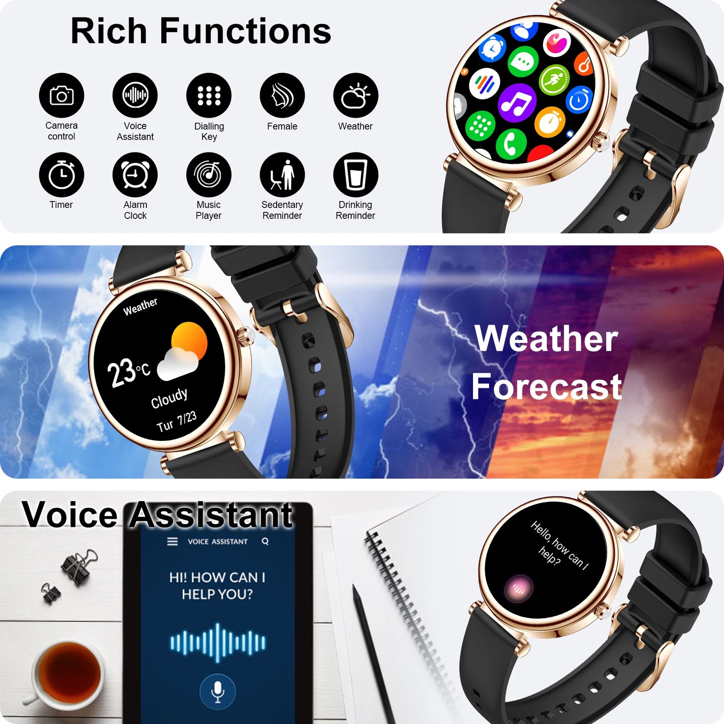 INNOFOVO 1.3 Inch Smartwatch Wireless Calls Fitness Tracker iPhone Android