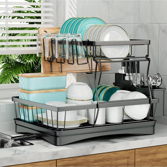 Removable 2 Tier Dish Drying Rack for Kitchen Countertops