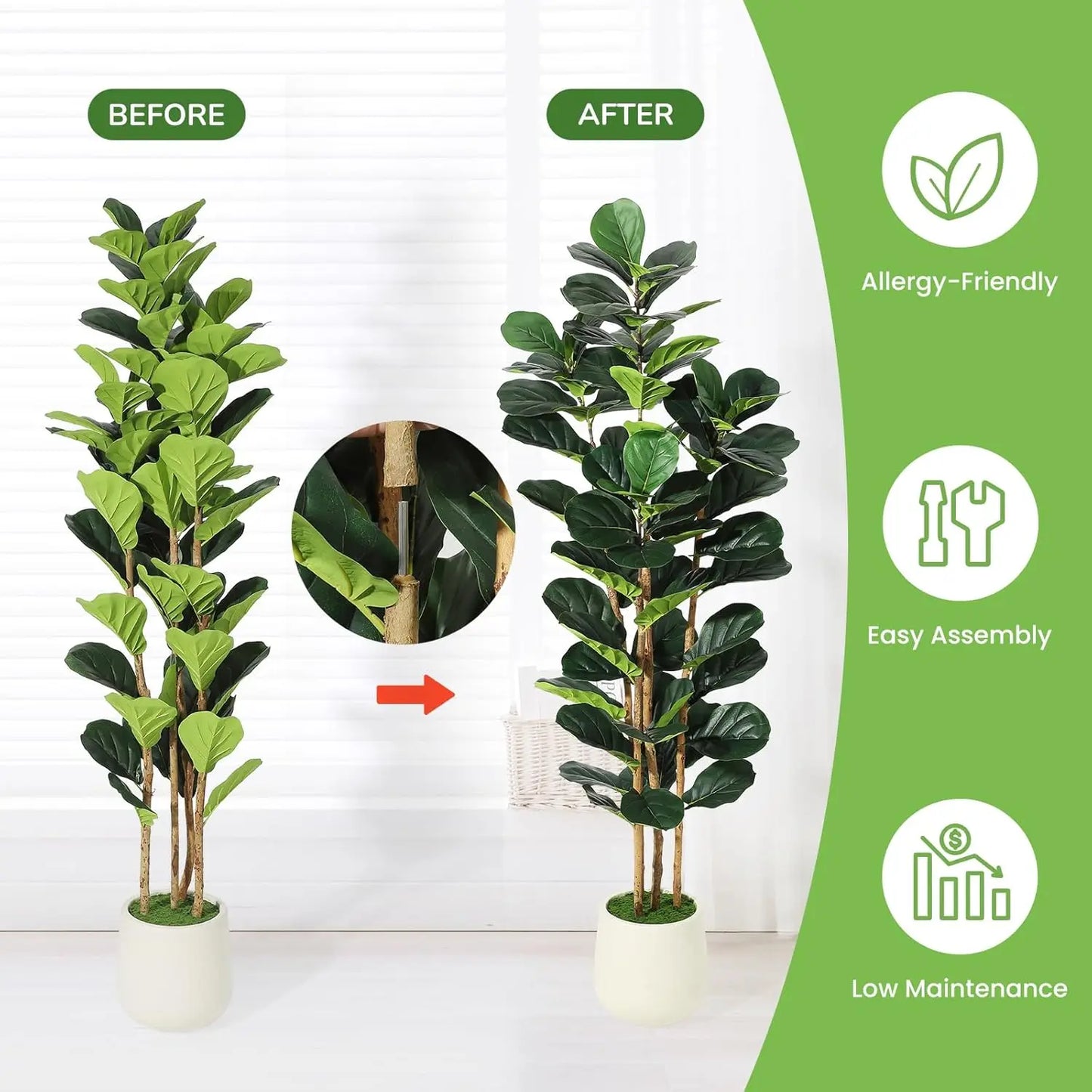 HiMISS Fiddle Leaf Fig Tree With Pot Artificial Indoor Plant