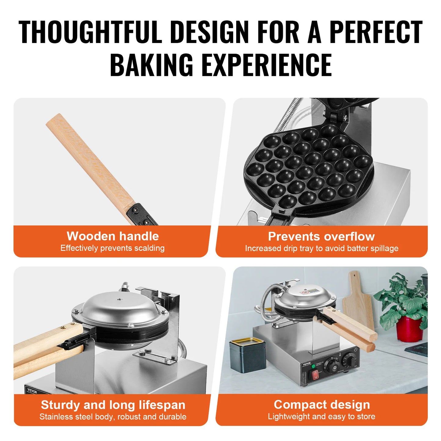 VEVOR SucceBuy Commercial Egg Bubble Waffle Maker 1400W