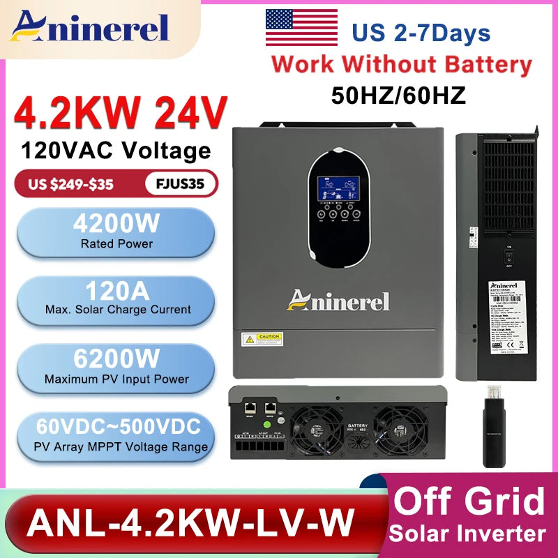 Aninerel Hybrid Off Grid Solar Inverter MPPT 120A LCD Display