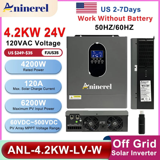 Aninerel Hybrid Off Grid Solar Inverter MPPT 120A LCD Display