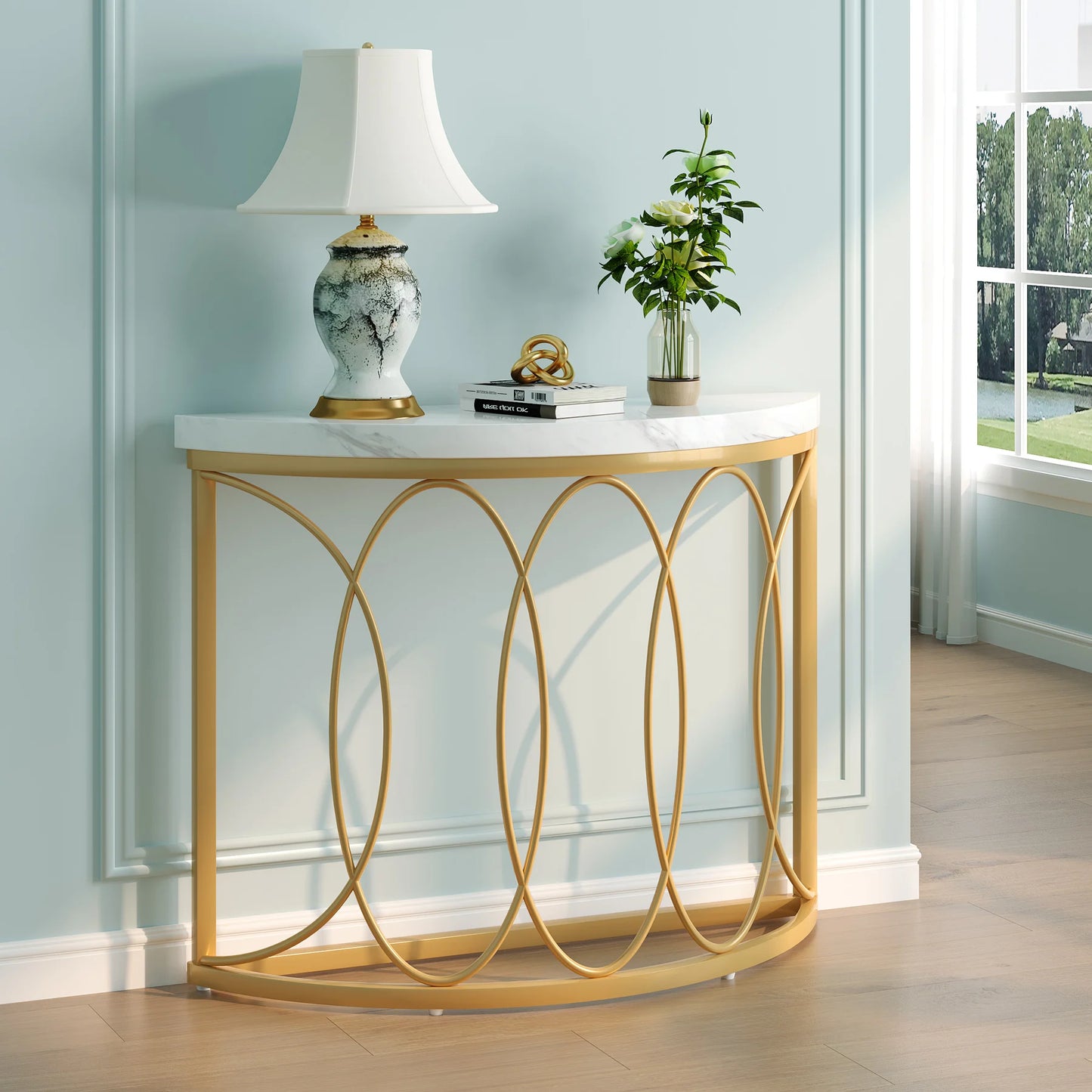 Tribesigns Half Moon Gold Console Table Modern Entryway Sofa