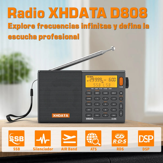 XHDATA D808 Multiband Radio Receiver AM FM SW SSB Portable