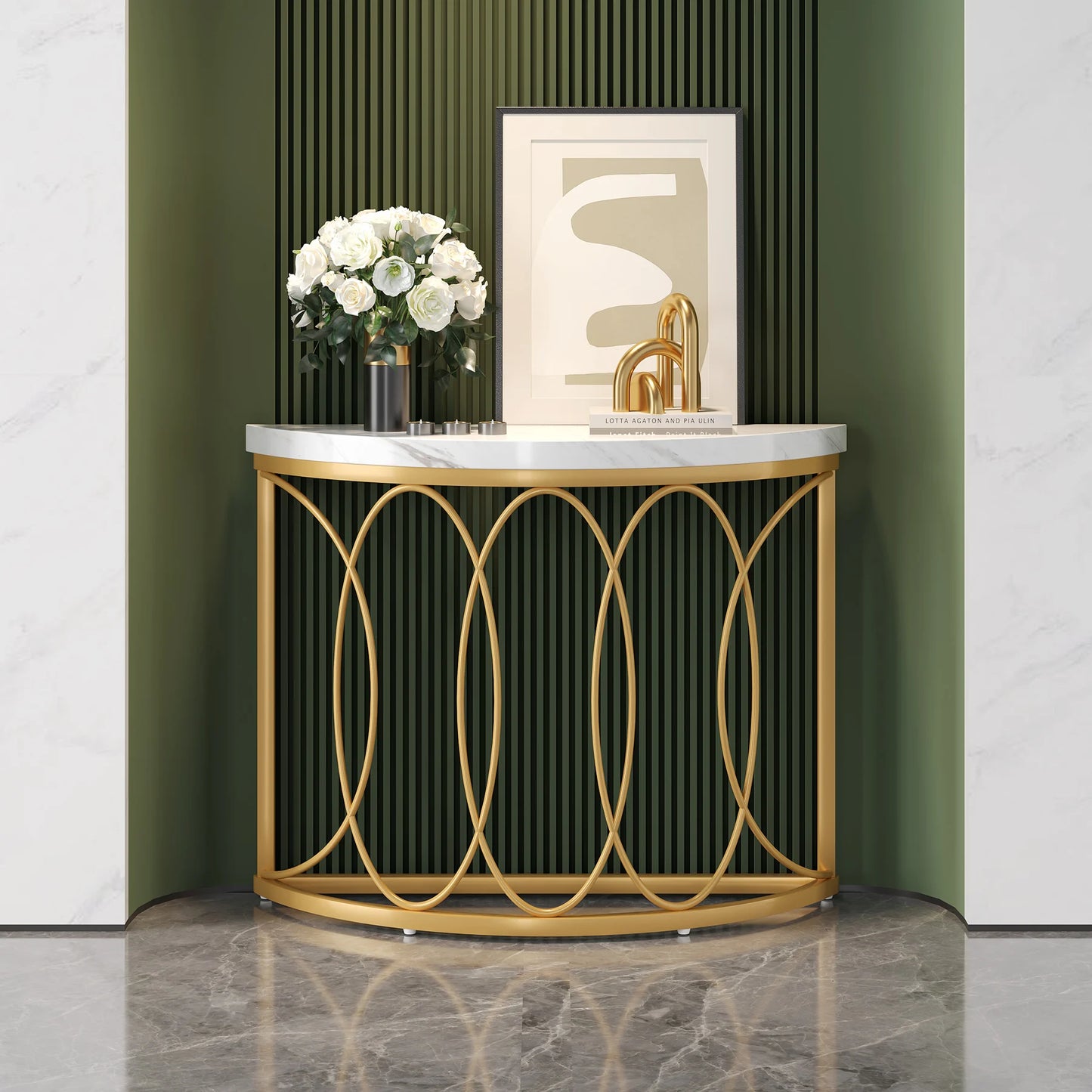 Tribesigns Half Moon Gold Console Table Modern Entryway Sofa