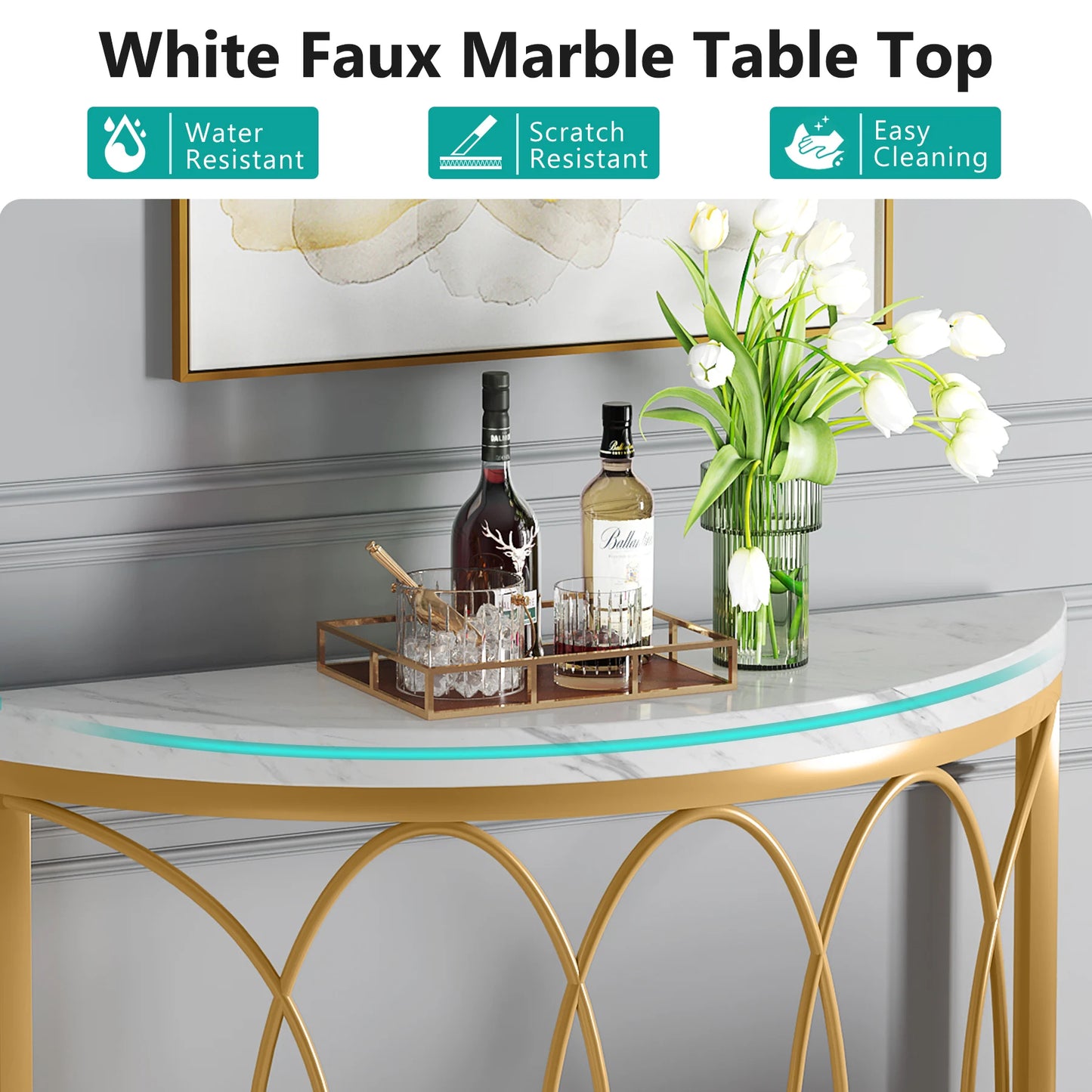 Tribesigns Half Moon Gold Console Table Modern Entryway Sofa