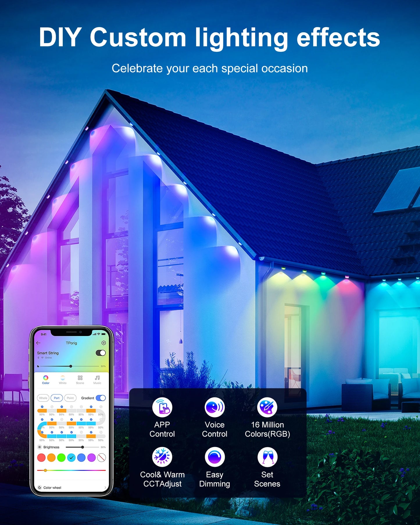 Aiopp RGBIC Outdoor Lights IP67 Waterproof 100 Scene Modes