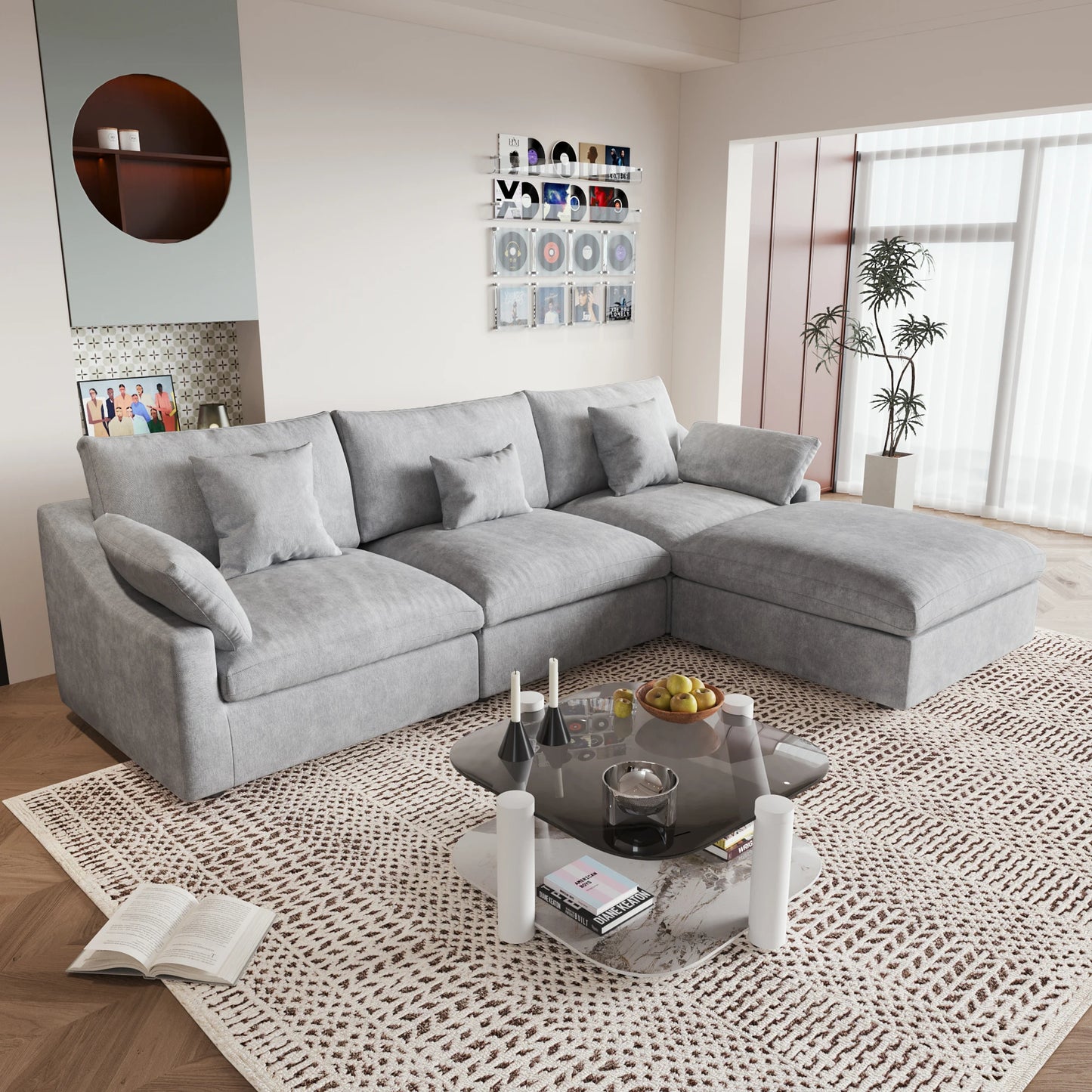 Sdorens Cloud L-Shaped Sectional Sofa With Ottoman