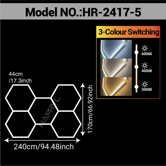 HAMRVL Dimmable Hexagon LED RGB Garage Light Tube For Workshop