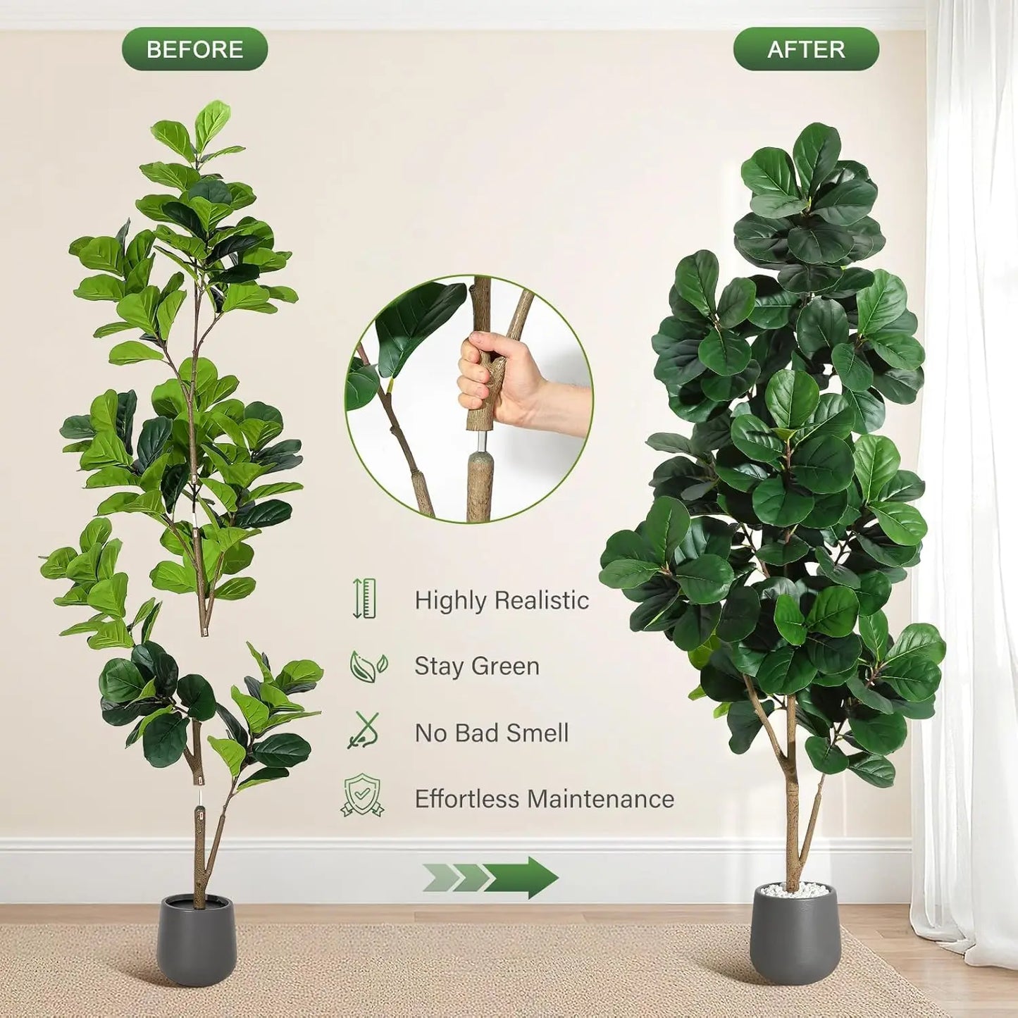 HiMISS Fiddle Leaf Fig Tree Artificial In Planter Pot Ficus