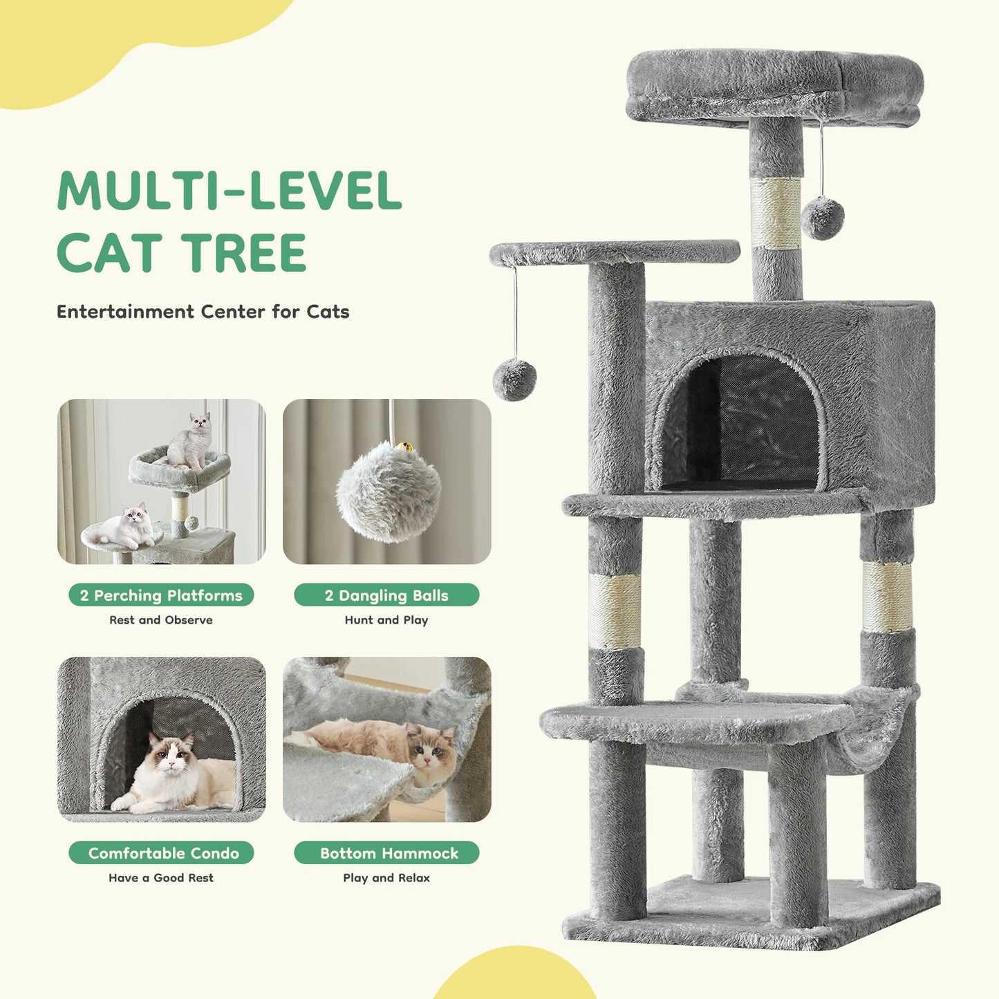 JHK Cat Tree Tall Multi-Cat Climbing Tower for Indoor Cats