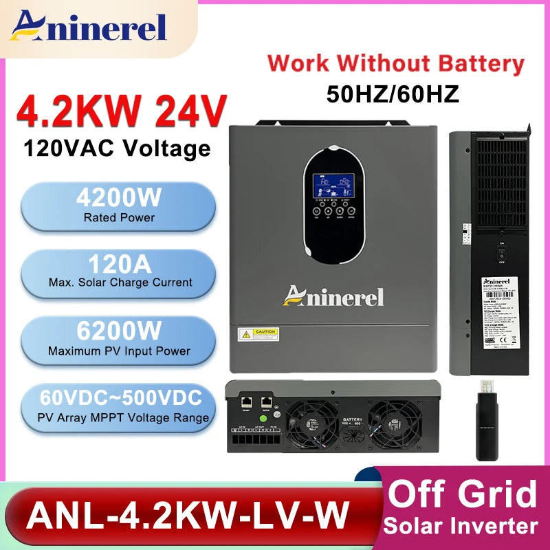 Aninerel Hybrid Off Grid Solar Inverter MPPT 120A LCD Display