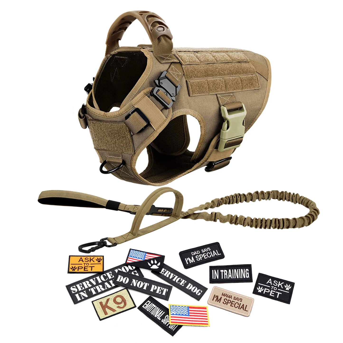 PetTravel Military Dog Harness Vest Set For Malinois Training