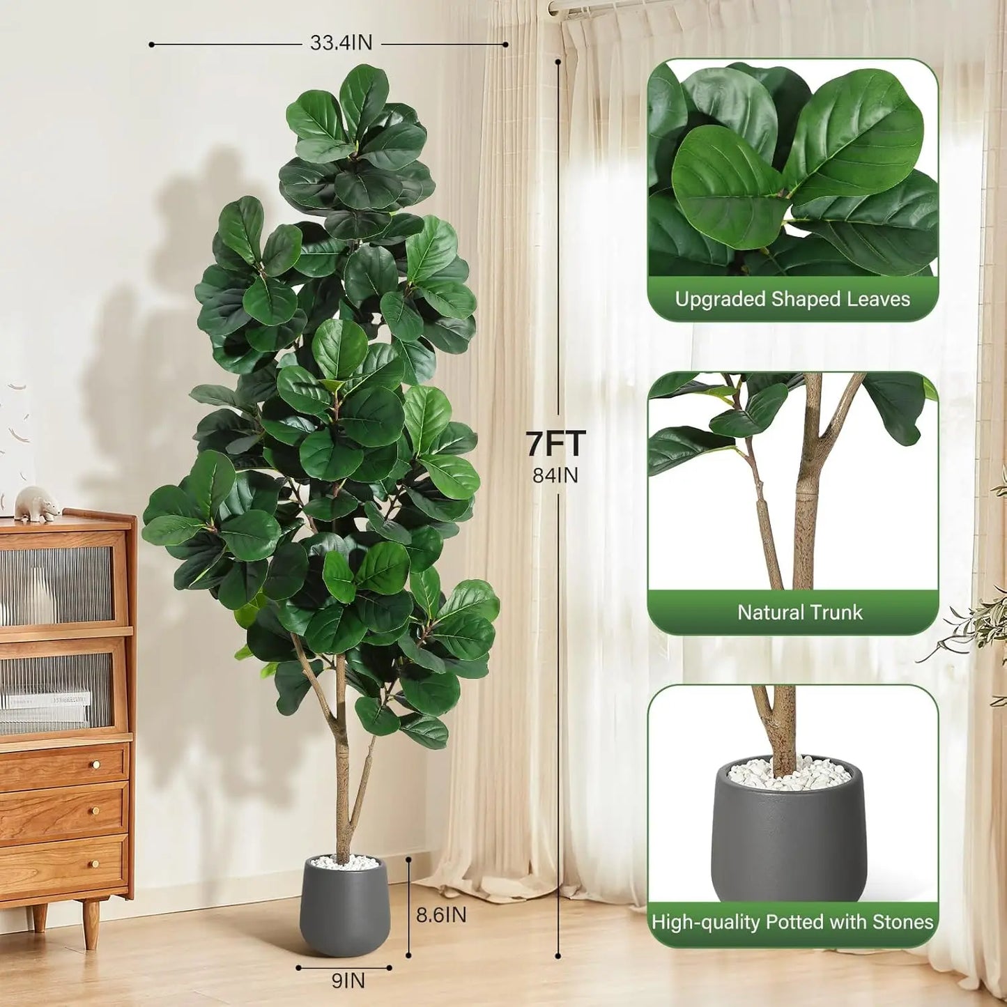 HiMISS Fiddle Leaf Fig Tree Artificial In Planter Pot Ficus