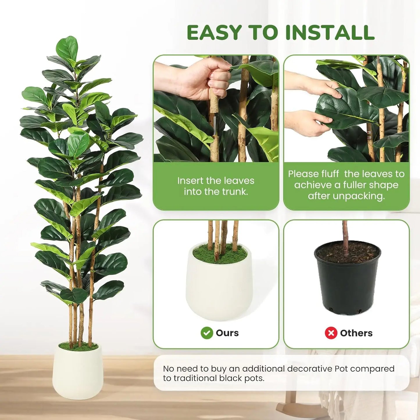 HiMISS Fiddle Leaf Fig Tree With Pot Artificial Indoor Plant
