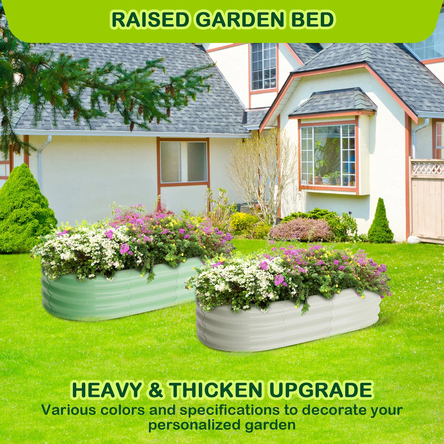 HiMISS Two Pack Oval Galvanized Raised Garden Beds