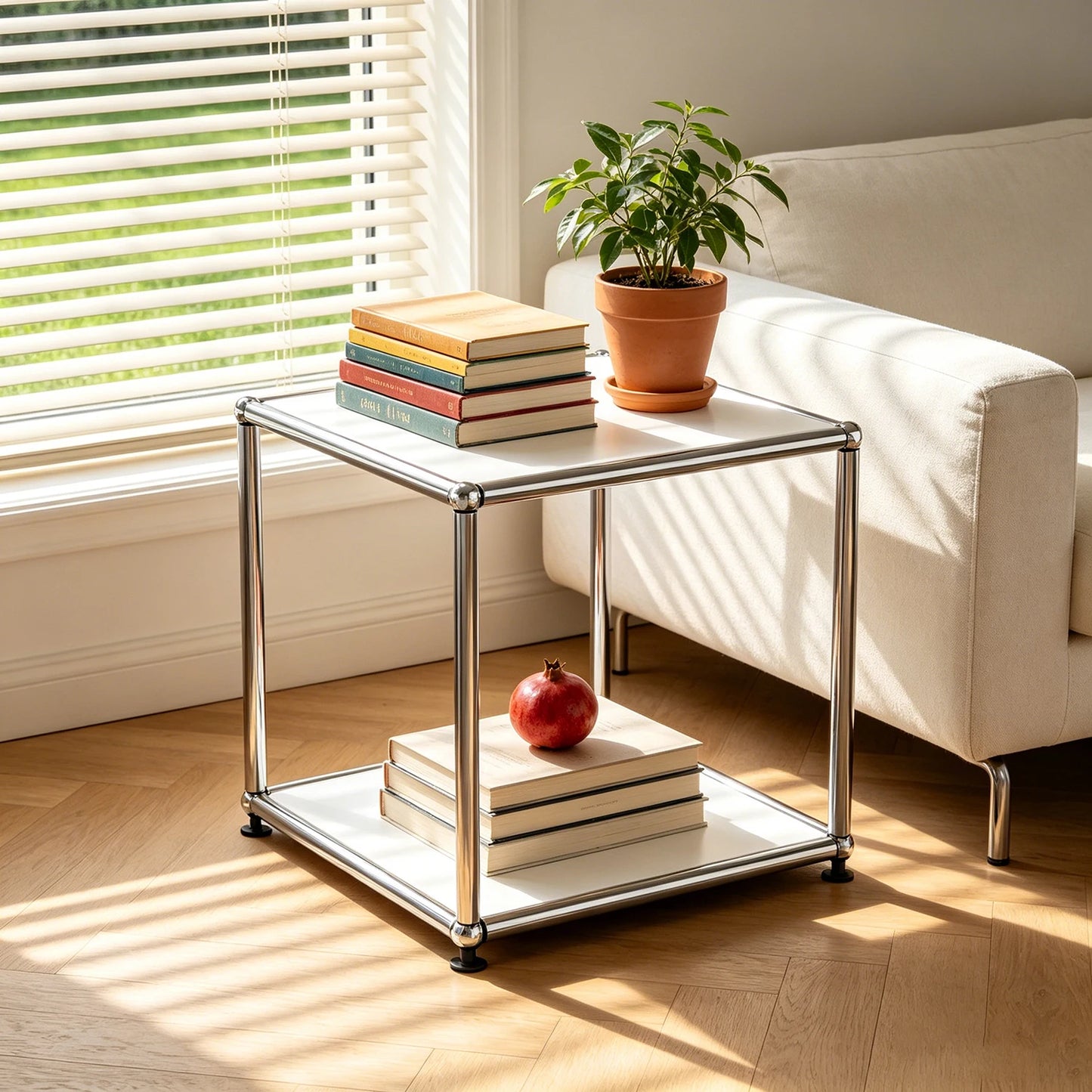 Furgle Modern Minimalist Metal Frame Side End Table Cube Shelf