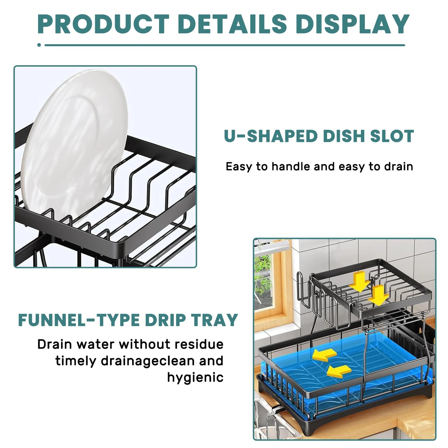 Removable 2 Tier Dish Drying Rack for Kitchen Countertops