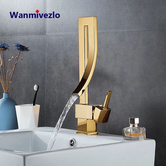 Wanmivezlo Brass Deck Mounted Waterfall Basin Faucet Single Handle