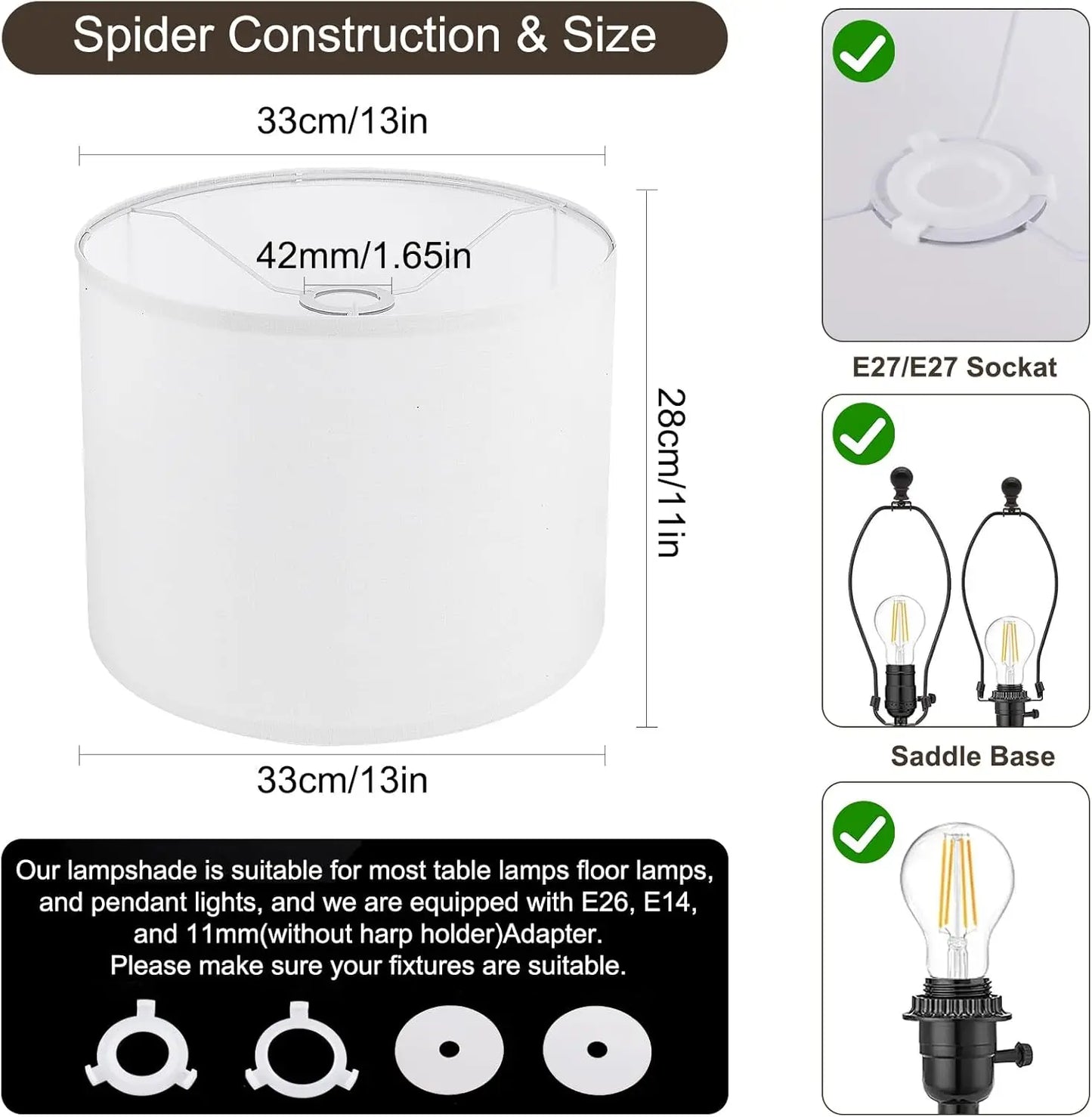 Drum Lampshade Replacement Universal Fit Spider Fitter