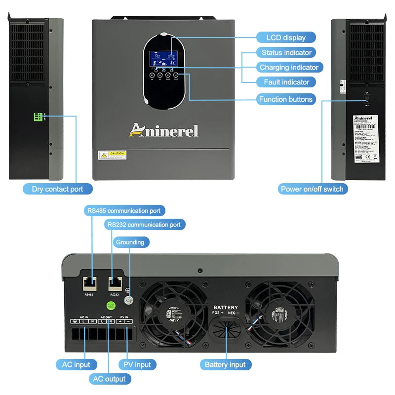 Aninerel Hybrid Off Grid Solar Inverter MPPT 120A LCD Display