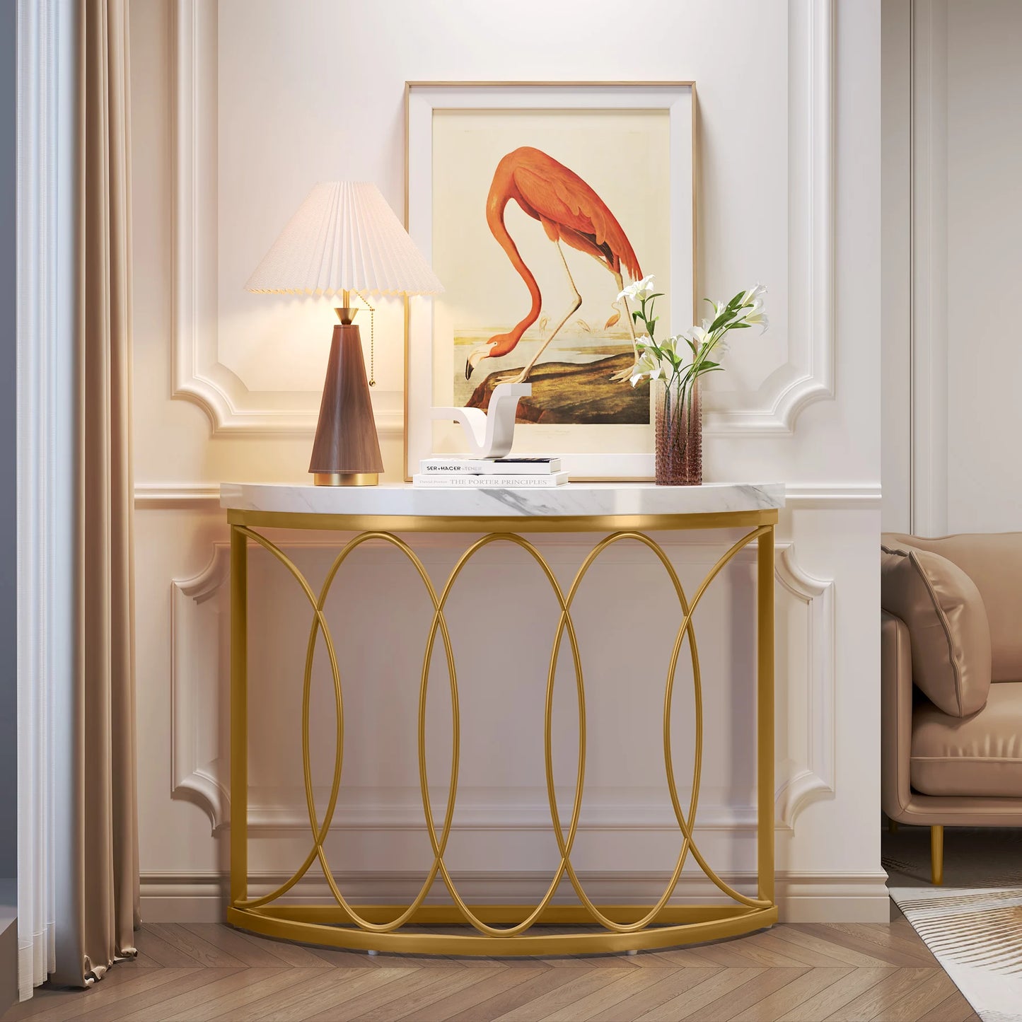 Tribesigns Half Moon Gold Console Table Modern Entryway Sofa