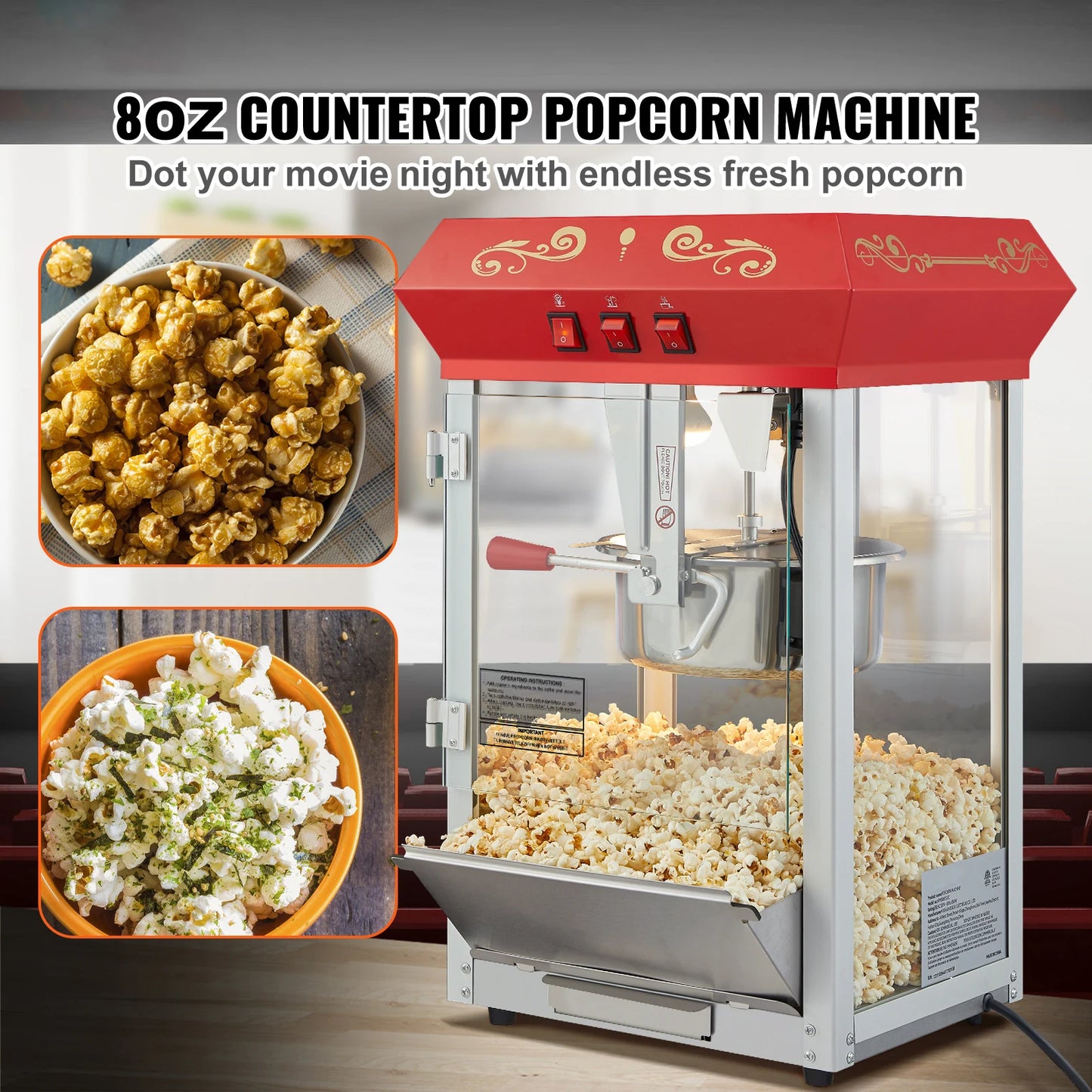 SucceBuy Commercial Popcorn Maker Machine With SUS304 Heating Tube