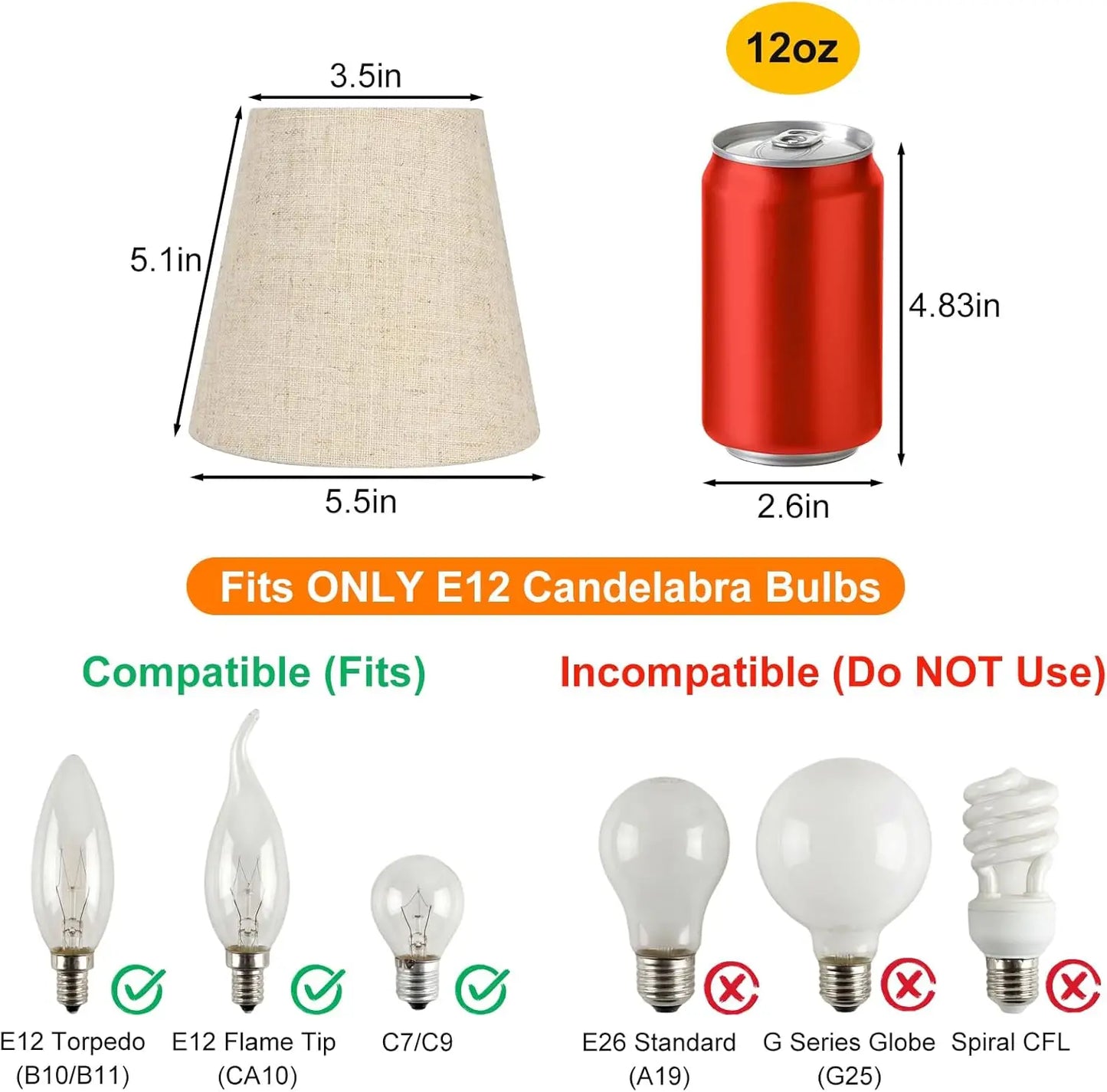 Mini Linen Clip On Lamp Shade Set Of Six For E12 Candelabra Bulbs