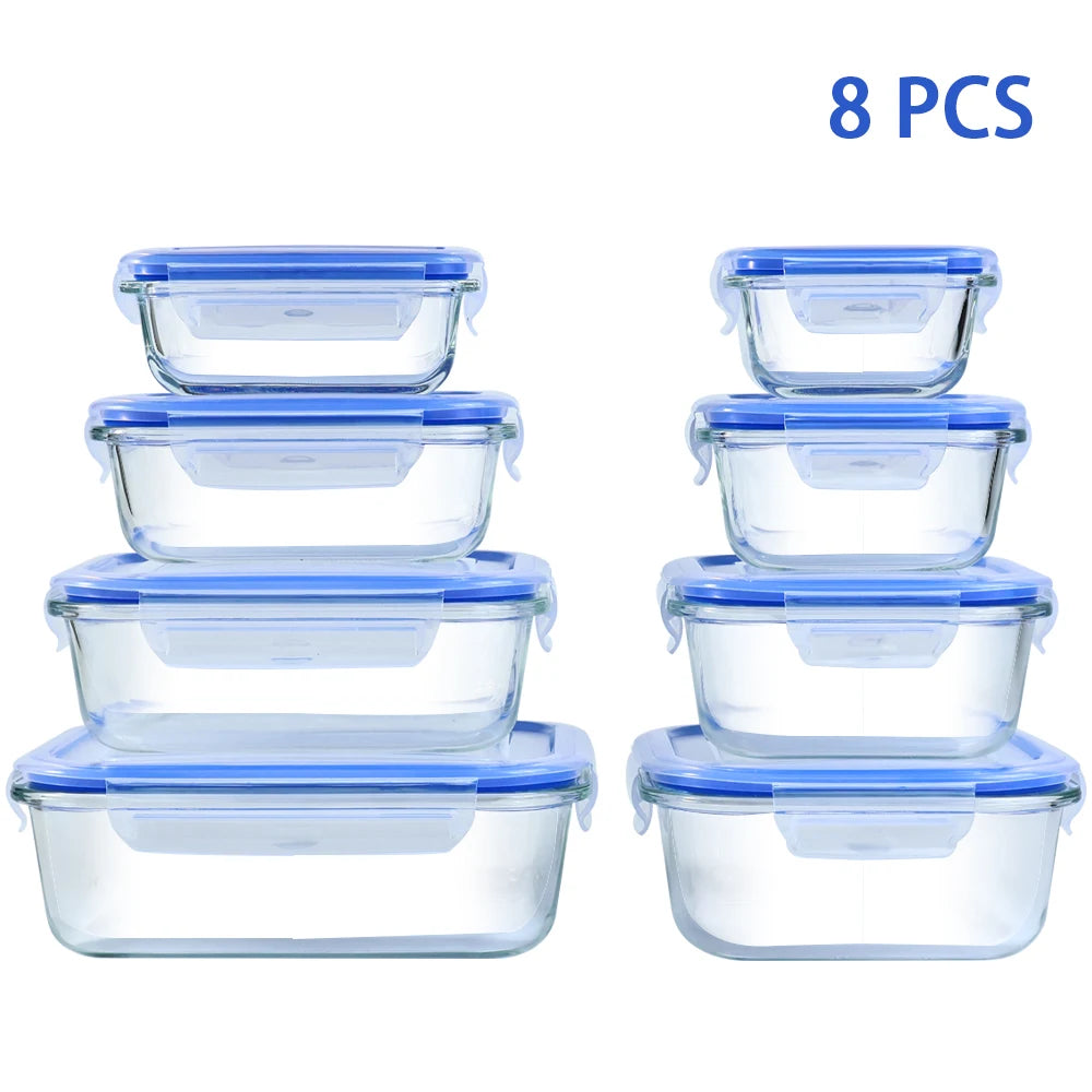 Eight Piece Glass Food Storage Containers Leakproof Airtight Microwave Safe