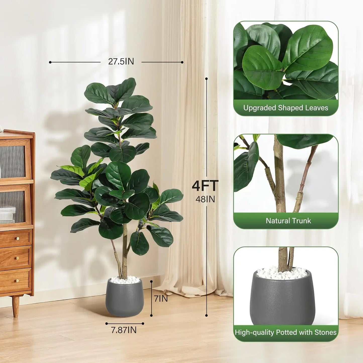 HiMISS Fiddle Leaf Fig Tree Artificial In Planter Pot Ficus