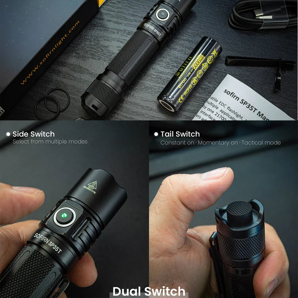 Sofirn SP35T 3800lm Tactical Flashlight USB C Rechargeable