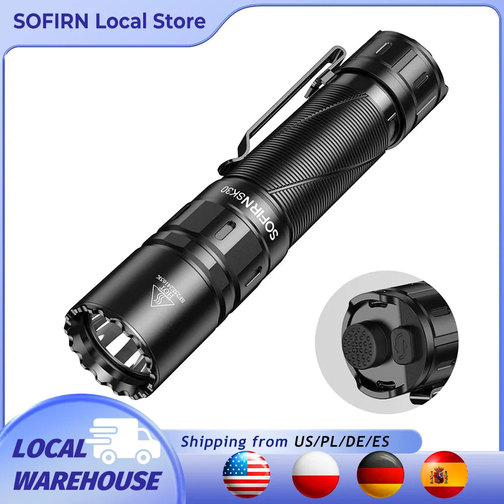 Sofirn SK30 21700 Rechargeable Tactical Flashlight Dual Tail Switches
