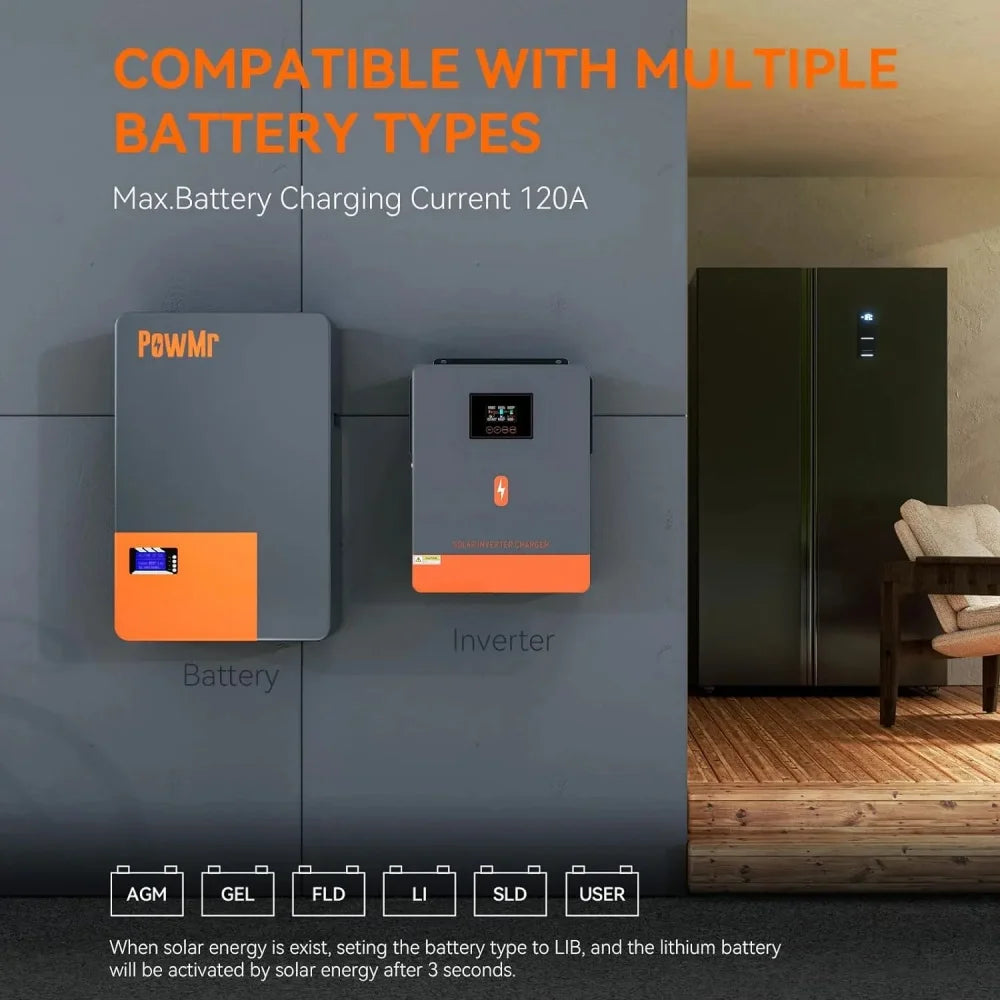 PowMr Hybrid Solar Inverter 4.2KW/6.2KW MPPT 24V-48V To 220Vac