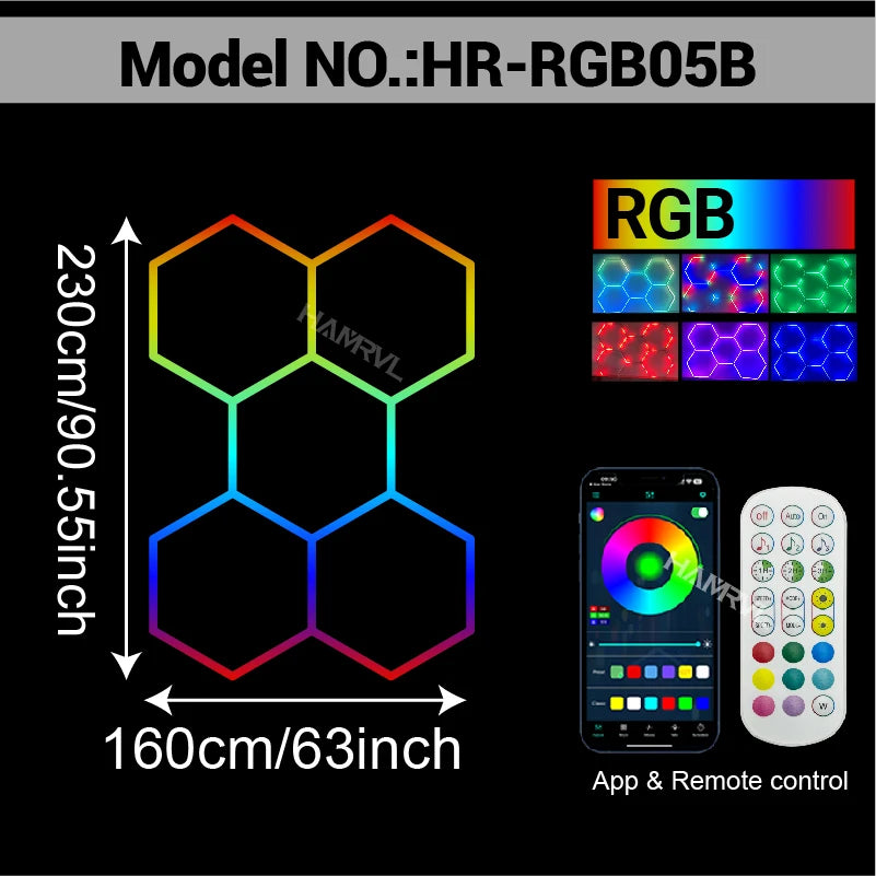 HAMRVL Dimmable Hexagon LED RGB Garage Light Tube For Workshop