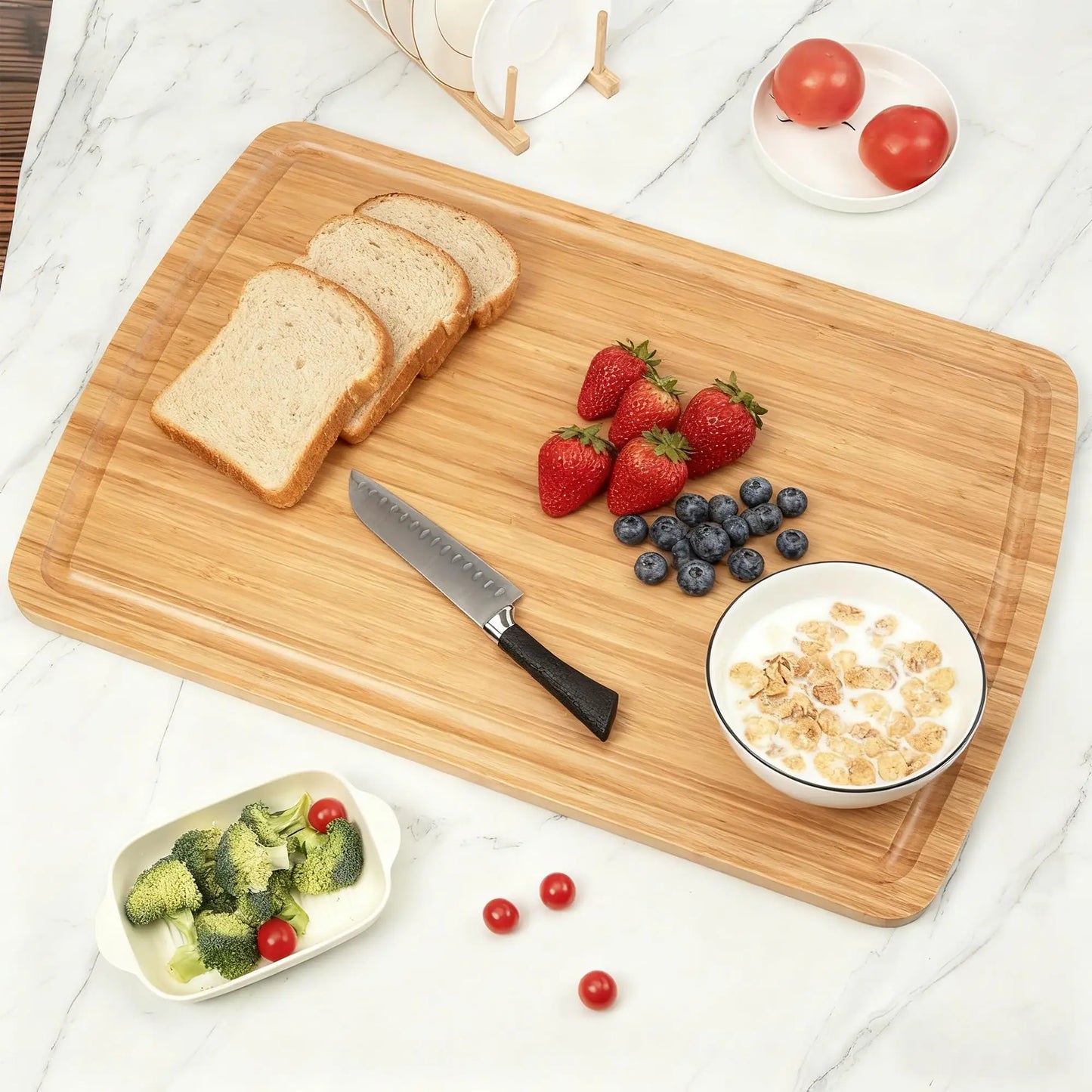 Bamboo Cutting Board Over Sink With Juice Groove Heavy Duty